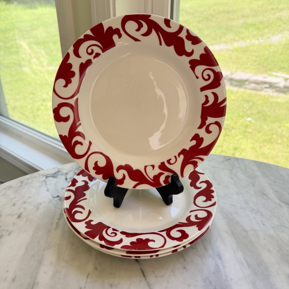 Set of 4 Ciroa Fiori Red Salad Plates 8.25" Fine Bone China Discontinued